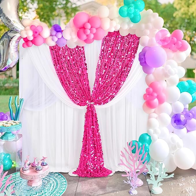 Big Payette Sequin Backdrop 4ftx8ft Hot Pink Sparkly Glitter Curtains for Birthday Parties Background Decorations