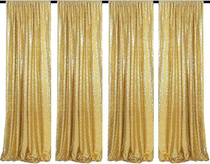 Gold Sequin Backdrop Curtains 4 Panels 2FTx8FT Wedding Photo Backdrop Glitter Birthday Bridal Party Curtains Sparkle Background Drapes Parties Decor Curtains