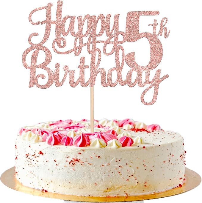 1 PCS Happy 5th Birthday Cake Topper Glitter Cheers to 5 Years Cake Pick Number 5 Fabulous Cake Decoration for 5th Birthday Theme Party Decorations Supplies Rose Gold