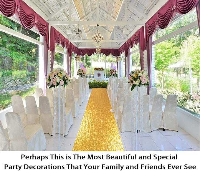 ShinyBeauty 4FTx10FT Gold Sequin Aisle Runner for Wedding Ceremony | Glitter Floor Runner for Outdoor and Church