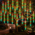 Dazzle Bright Red and Green Christmas Lights, 288 LED 11.8 Inch Meteor Shower Rain Lights with 8 Tubes, Waterproof Plug in Falling Rain Light Christmas Decorations for Xmas Bushes Tree Yard Party