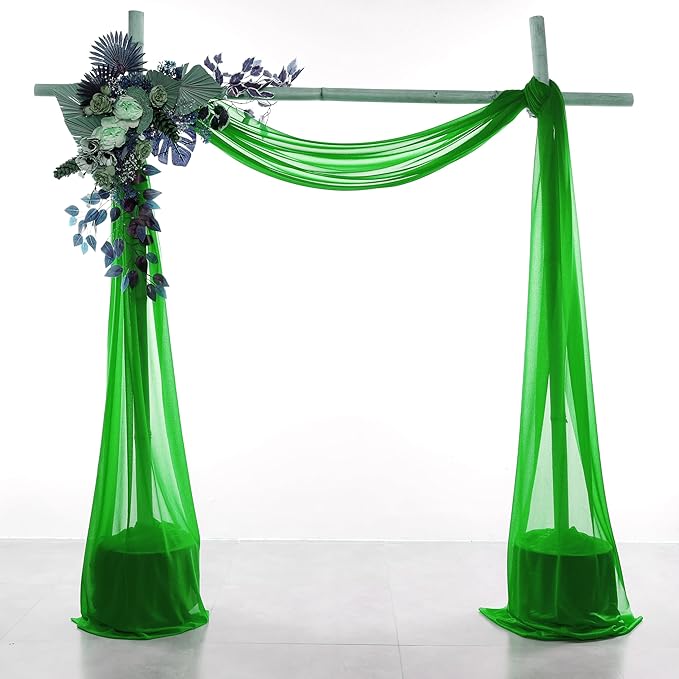 VDS Pack of 1 Panel (30 Inch X 50 Feet) Wedding Arch Draping Fabric Sheer Chiffon Fabric Drapery for Wedding Ceremony Reception Swag Backdrop Canopy Chuppah ARBO Altars Decoration (Green)