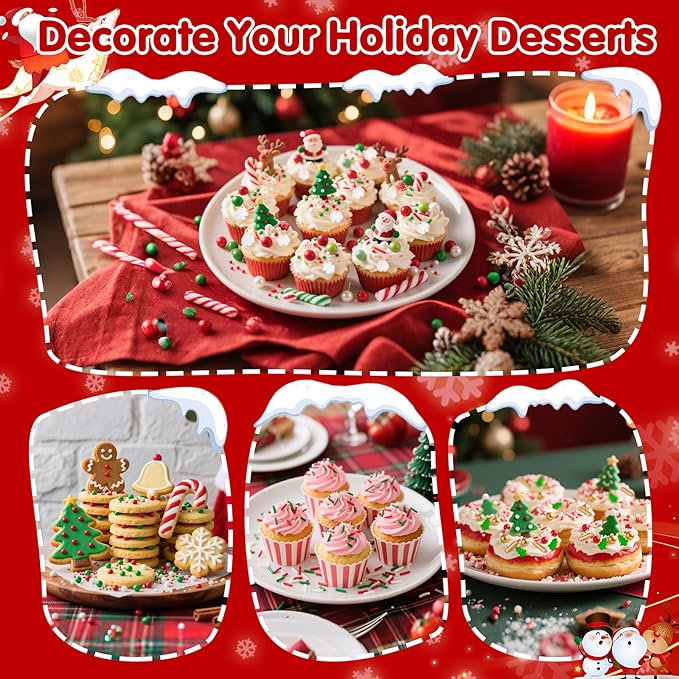 Christmas Snowy Night Sprinkles for Cake Decorating,130g White Snowflake and Red White Green Pearls and Jimmies Mix,Edible Sugar Holiday sprinkle for Cupcake Toppers, Cookie, Ice Cream Decorations Christmas Party