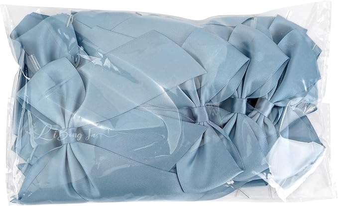 5'' Dusty Blue Bow Party Decorations Satin Bows, Twist Tie Bows for Treat Bags, Cake Pops, Pre-tied Bow Premade Ribbon Bows for Crafts, Holiday Bows for Gift Wrapping, Wedding Decor-24 Counts