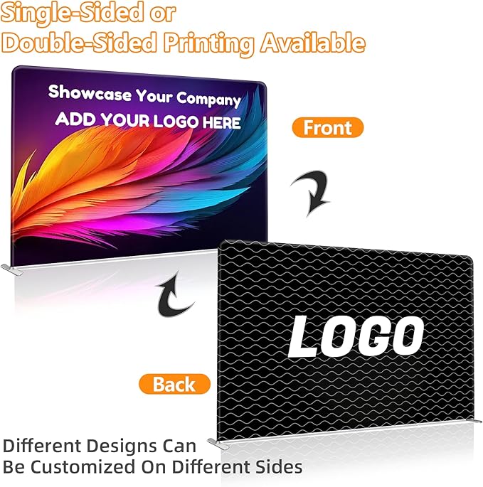 Custom Stand Backdrop with Aluminum Stand, 7.5x20ft Commercial Tension Fabric Banner, Double-Sided Printing for Trade Show, Weddings, Party, Business