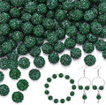 200pcs 10mm Emerald Rhinestone Beads for Jewelry Making, Shiny Round Shamballa Disco Ball Beads Bulk, Sparkle Crystal Clay Christmas for Bracelet Baseball Necklace Earring Crafting and DIY