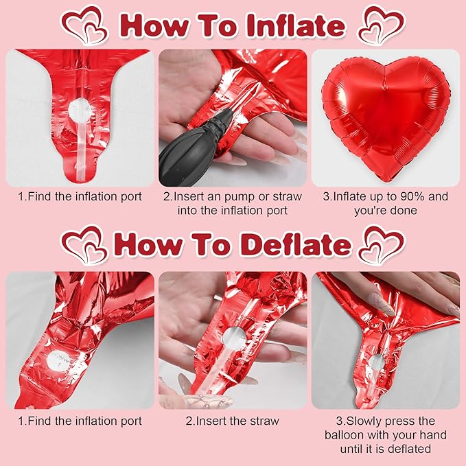 Red Silver Heart Balloons,12Pcs 18Inch Silver Red Heart Shaped Foil Helium Foil Balloons for Baby Shower Birthday Anniversary Wedding Engagement Party Decorations