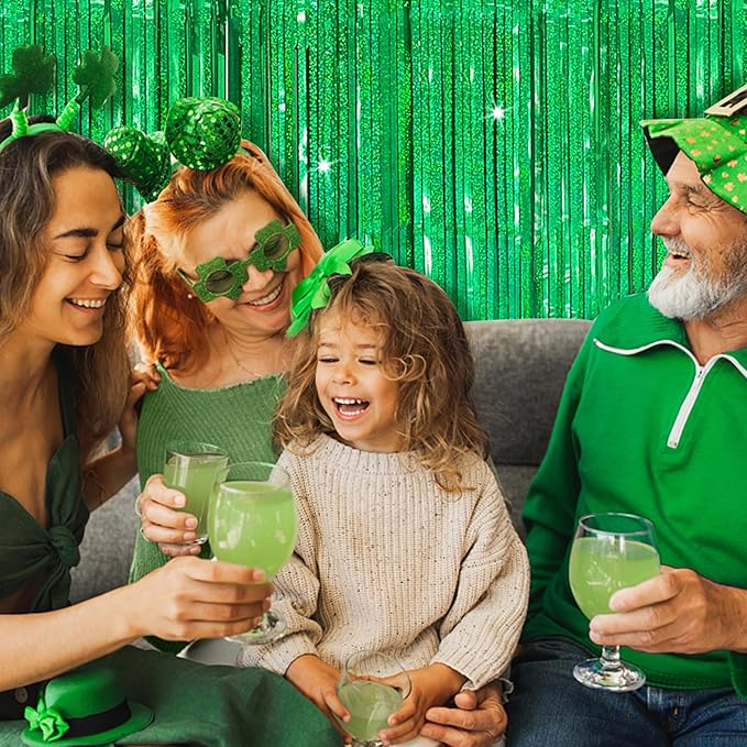 Tinsel Curtain Party Backdrop Green Birthday Decorations 10 Packs Glitter Foil Fringe Curtain Party Decor Streamers Photo Booth for Birthday Christmas Wedding Halloween Graduation Decorations