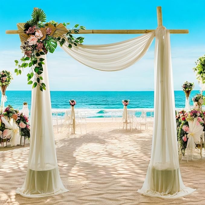 MDS Halloween Chiffon Draping Fabric - 2 Panel, 30" Wide x 30ft Long - Sheer Spooky Arbor & Canopy Drapery for Haunted House Backdrops, Party Ceilings, DIY Costumes & Themed Events - Champagne Gold