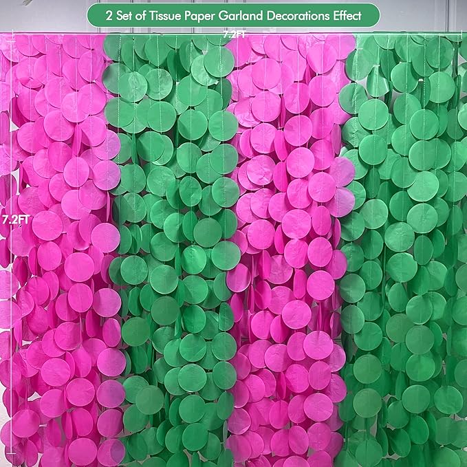 205 Ft Hot Pink and Green Party Decorations Circle Dot Backdrop Garland Tissue Paper Polka Dots Hanging Streamer for Witches Theme Birthday Baby Shower Bachelorette Wedding Engagement Party Supplies