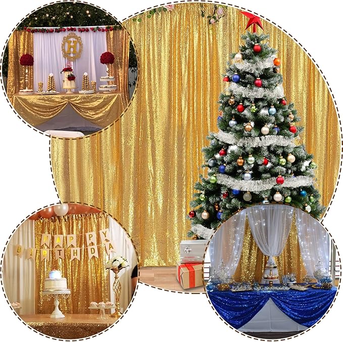 4FTx8FT Gold Sequin Backdrop Curtains 2 Panels Sequin Sparkly Background Drapes for Parties