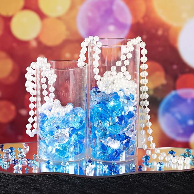 Hicarer 800 Pieces Diamond Decorations Acrylic Diamond Table Scatter Crystals for Table for Vase Fillers Party Decorations(20, 12, 10, 6, 3mm,Gradient Blue)