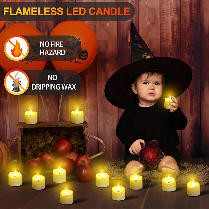 YiaMia Rechargeable Tea Lights with Remote, Flameless LED Candle with 24H Cycle Timer, Battery Operated Tea Lights for Votive, Weddings, Parties, Halloween, Christmas, Home Decoration (12)