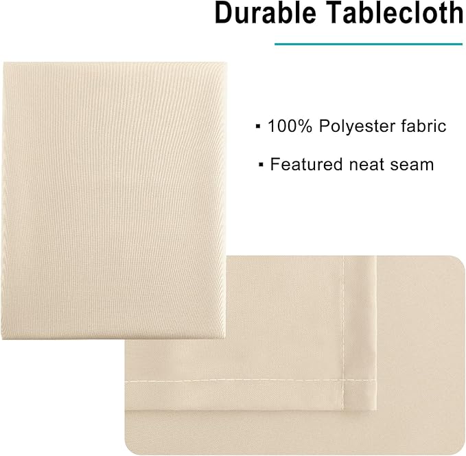 Hiasan Waterproof Tablecloth Rectangle - Washable Fabric Table Cloth for Dining Room Kitchen Birthday Party and Outdoor Use, Beige, 54 x 80 Inch