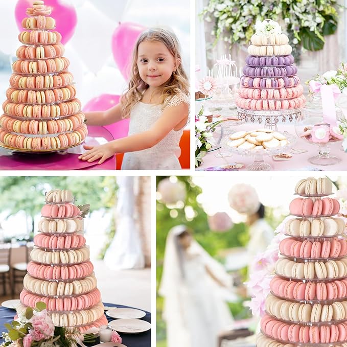 10 Tiers Macaron Tower Stand, Macaroon Tower Stand with Tongs Round Cupcake Cake Stand Desserts Display Holder Platter for Baby Shower, Birthday, Wedding, Party Decor (10-Tiers with Tongs)