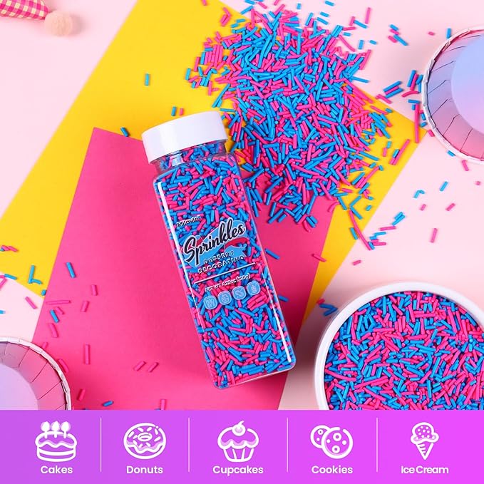 Edible Pink and Blue Sprinkles, Jimmy Sprinkles, Pink Jimmies Sprinkles, Blue Jimmies Sprinkles, Gender Reveal Sprinkles Candy for Cake, Cupcakes, Cookies, Macaron, and Ice Cream Topping(120g/4.23oz)