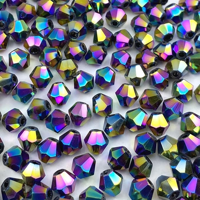 400pcs 4mm Bicone Crystal Glass Beads Loose Spacer Beads Faceted Craft Beads for Jewelry Making DIY Necklace Bracelet Earring Wind Chimes Suncatchers Ornamen(Rainbow)