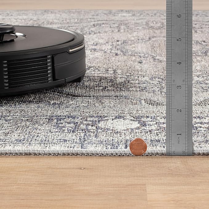 Bloom Rugs Washable Non-Slip 12 ft Runner - Blue/Steel Gray/Beige Traditional Medallion Runner for Entryway, Hallway, Bathroom, and Kitchen - Exact Size: 2.5' x 12'
