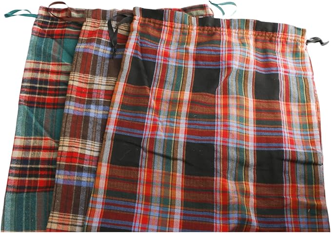 Meseey Large Christmas Gift Bags with Drawstrings Red Green Buffalo Plaid Reusable Sacks Bags Brown Black Gingham Pouch Bag for Thanksgiving Party Gift Wrapping(3 color mix, 20x28 Inch)