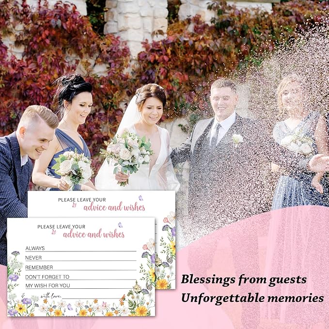 Advice and Wishes For the Mr and Mrs, Wildflower Advice Cards for Bridal Shower, Well Wishes for Wedding, Baby Shower Birthday And Graduation Party, 4" x6", 25 Pack-03