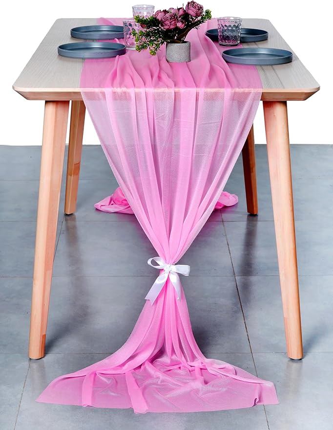 MDS Halloween Chiffon Table Runner - 20 Pack, 29 x 170 Inches, 14ft Each - Sheer Spooky Table Runners for Haunted House Parties, Trick-or-Treat Tables, Witchy Décor, Wedding & Events - Bubblegum Pink