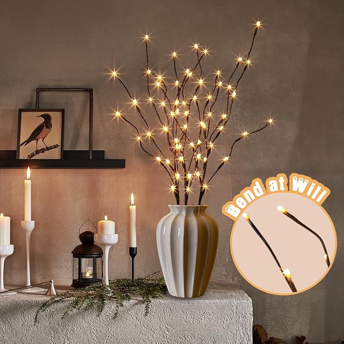 PEIDUO Lighted Willow Branches 30Inch 120 LED Twig Lights, 6PK Tree Branch Pathway Light for Holiday Xmas Decorations Indoor Outdoor Stake Lights
