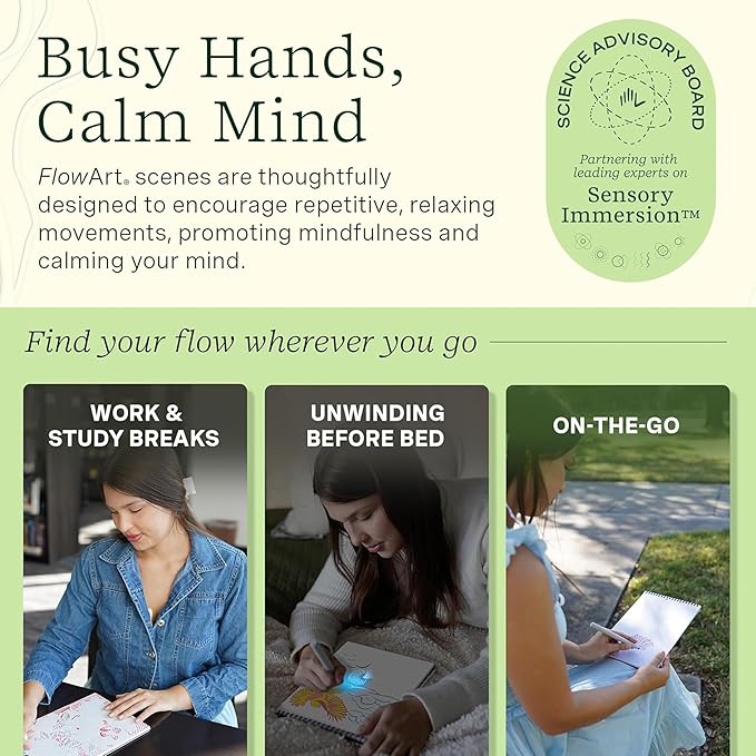 Lifelines FlowArt Activity Pad, 4-Pack - Guided Art Meditations with Markers - Color by Letter, Dot-Art and More, Coloring Books for Teens, Adults & Seniors