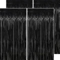 Halloween Decorations Black Streamers - Thicken 4 Pack 3.2 x 8.2 FT - Black Tinsel Foil Fringe Backdrop Curtains, Photo Booth Props for Birthday, Halloween, Retirement, Bachelor Party Decorations
