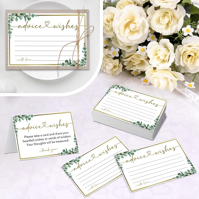50 Advice and Wishes Cards, Double Sided Fill-In Advice Cards For Bridal, Wedding, Graduate Party, Mr & Mrs, Retirement, Baby Shower, Party Favor & Supplies, 4x6 inches Eucalyptus -A06