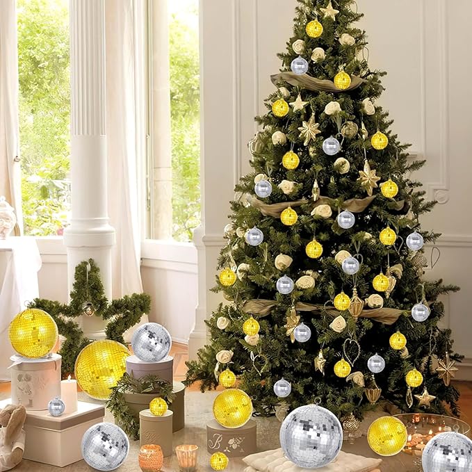 Large Mirror Disco Ball Bright Hanging Disco Ball: 6 Pcs Silver Reflective Mirror Ball - Disco Party 70s Ballroom Dance Music Festivals Decoration (10'', 8'', 3.2'')