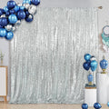 SquarePie Sequin Backdrop 10FT x 10FT Silver Curtain Background Wedding Party Decoration