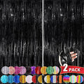 Black Metallic Tinsel Foil Fringe Curtains, 2 Pack 3.3x8.3 Feet Party Streamer Curtains for Birthday Party Decorations, Halloween Decor, Foil Curtain Backdrop for Bachelorette Party