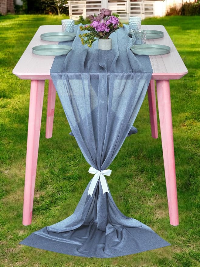 MDS Halloween Chiffon Table Runner - 15 Pack, 29 x 170 Inches, 14ft Each - Sheer Spooky Table Runners for Haunted House Parties, Trick-or-Treat Tables, Witchy Décor, Wedding & Events - Dusty Blue