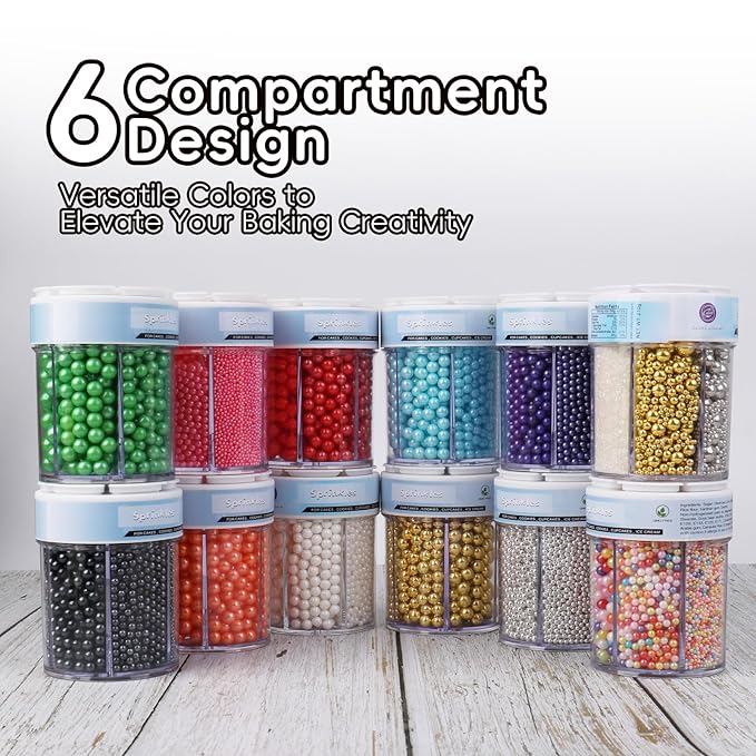 Sprinkles for Cake Decorating, 11Oz 6 Sizes Mix Silver Pearl Sprinkles for Cake Cupcake Ice Cream Donuts Cookie Baking Toppings
