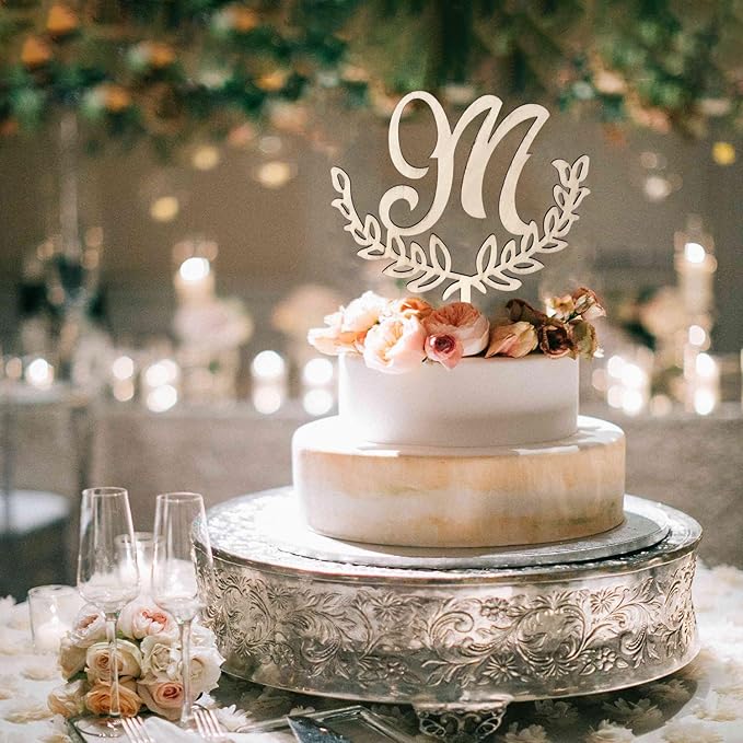 LINGTEER Personalized Inital Letter M Wooden Cake Topper Perfect for Birthday Rustic Wedding Anniversary Party Keepsake Decoration