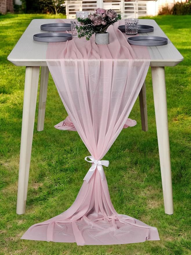 MDS 2 Pack 14ft Chiffon Table Runner 29 x 170 Inches Sheer Wedding Runner Romantic Rustic Table Runner for Wedding Decorations, Birthday Parties, Bridal Shower Party Arch Decor - Blush Pink