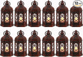 LLQ 12PCS Brushed Red Mini Lantern with LED Tealight for Halloween Decorations, Small Moroccan Lanterns for Wedding Decor, Vintage Christmas Lights for Table Centerpiece, Hanging Ornaments Bulk