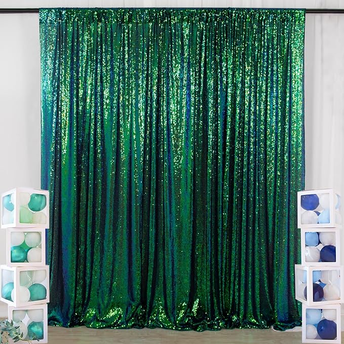 ShinyBeauty Iridescent Green Sequin Backdrop 5FTx10FT - Sparkling Photo Background for Parties, Weddings, Events -Durable, Non-Shedding Fabric - Perfect for Studio and Home Use Happy Birthday Backdrop