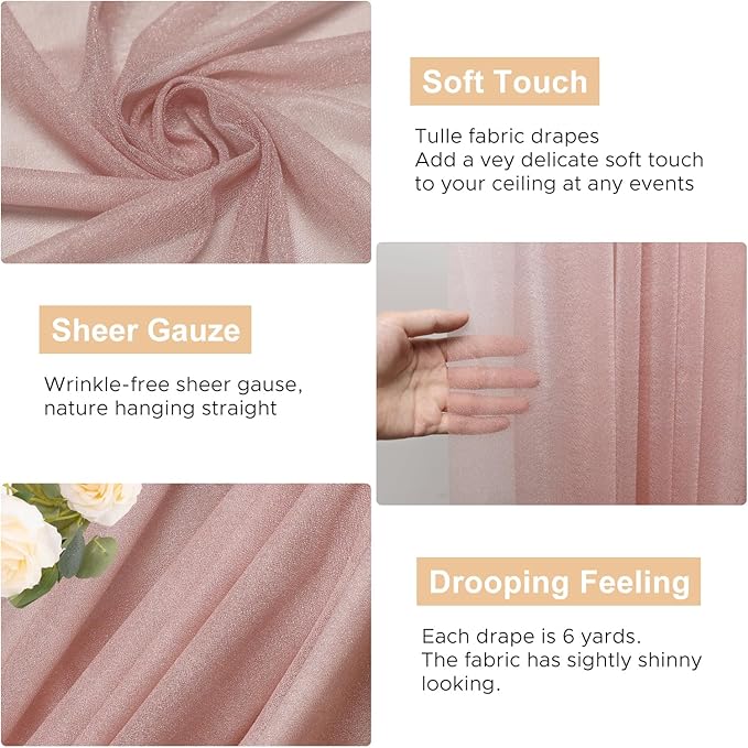 Wokceer Wedding Arch Draping Fabric 28.7"" x 20FT Dusty Rose Drapes Sheer Fabric Backdrop Arch Draping Fabric for Wedding Ceremony Birthday Party Bridal Shower Decoration, 1 Panel