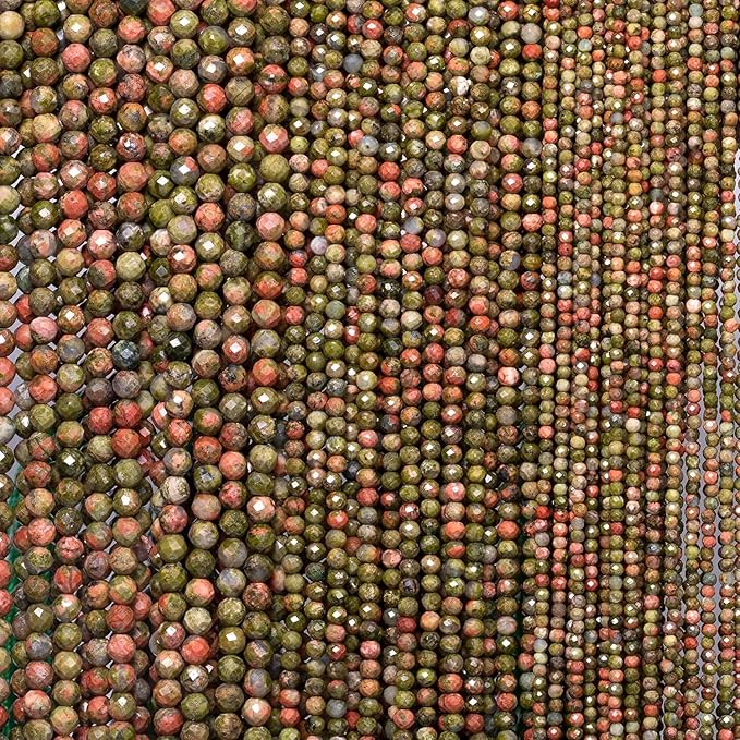 Song Xi 180pcs 2mm Natural Unakite Gemstone Beads Faceted Round Loose Stone Beads for Jewelry Making