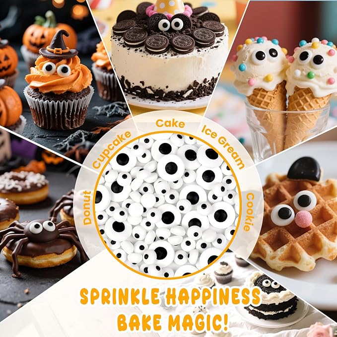 Edible Candy Eyeball Sprinkles, Googly Eyes Sprinkles for Cake Decorating, Baking, Cupcake, Cake Decorations, Ice Cream Toppings, 150g/5.29oz, Halloween, Holiday, Christmas Supplies