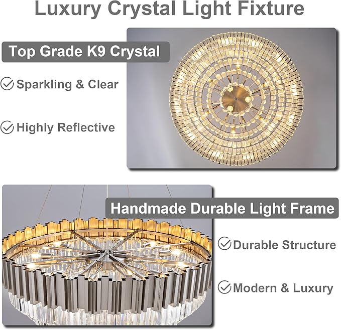 39" Silver Crystal Chandelier, 21-Light Modern Luxury Round Chandelier, 7-Tier Contemporary Tiered Chandeliers Light Fixture for Dining Room, Living Room, Bedroom, Foyer, Entryway, Kitchen