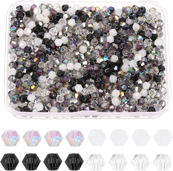 PATIKIL 1000pcs 3mm Bicone Glass Crystal Beads, Faceted Glass Spacer Beads with Box for Jewelry Making Bracelet Necklace Earrings DIY Suncatcher Craft, Mix Color