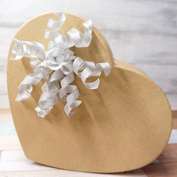 CT CRAFT LLC Silver Metallic Burst Curly Ribbon Bow 4" Wide x 6 Counts Gift Wrapping Pre-Tied Self-Adhesive Tab for Birthday Present Box Wine Bottle Baby Shower Party Christmas Hanukah