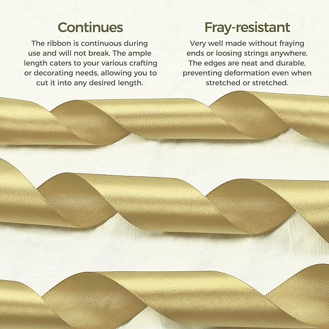 Light Gold Satin Ribbon 1-1/2 inch X Continuous 50 Yards, Single Face Polyester Ribbon Perfect for Gift Wrapping, Flower Bouquet, Wedding Decor, Crafts, Bow Making, Sewing and More
