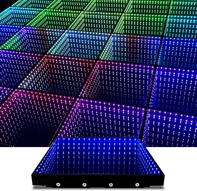 Dance Floor Stage Lights-Tempered Glass with Flight Case - RGB Color Changing Lights for Wedding, Party, Club - Non-Slip (3D -Magnetic, 12 * 12 FT)