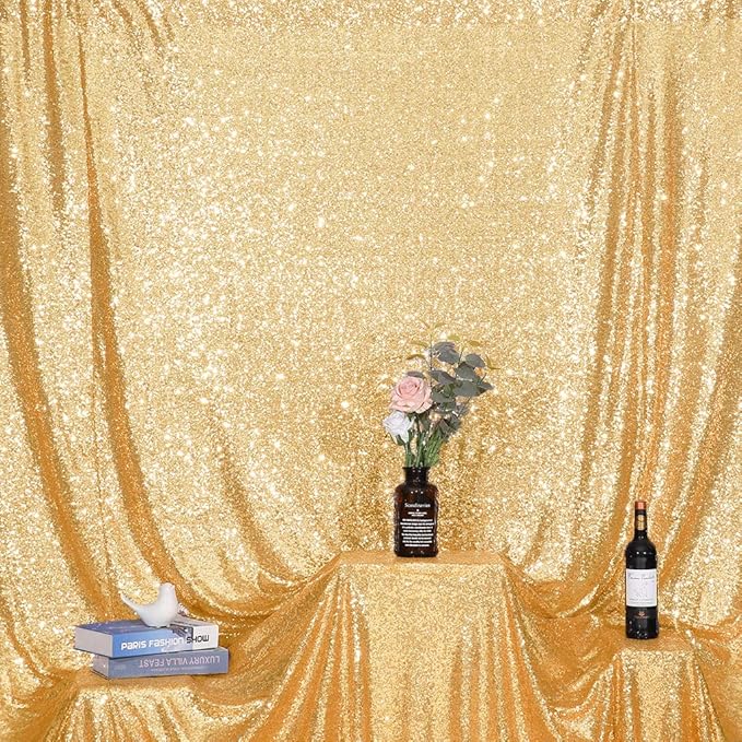 Juya Delight Gold Sequin Photography Backdrop Curtain Glitter Backdrop Curtain for Wedding Party Decoration Festival Ceremony 6ft x 8ft Gold