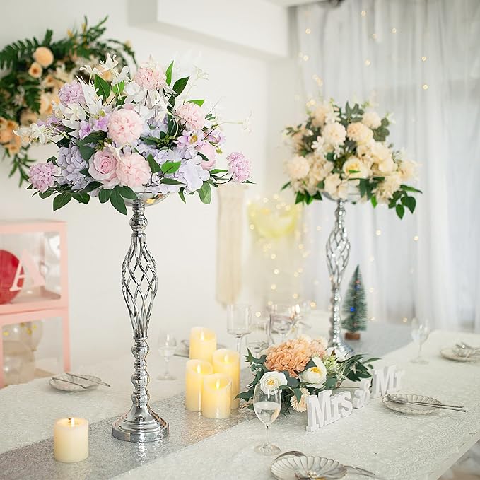 Twist Candleholder Stands & Metal Centerpieces for Reception Tables - Wedding Flower Arrangement Vases for Home Decor