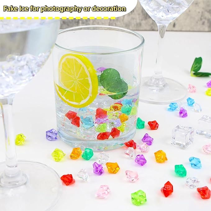 YATOJUZI 500pcs Fake Ice Cubes Acrylic Gems Gemstones Multicolor Vase Filler Crushed Rocks Plastic Diamonds Crystals for DIY Party Wedding Centerpiece Table Scatter Prop Display 0.5" (Random Color)