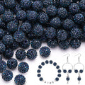 150pcs 10mm Rhinestone Beads for Jewelry Making, Blue Black Shiny Round Shamballa Disco Ball Beads Bulk, Sparkle Crystal Clay Christmas for Bracelet Baseball Necklace Earring Crafting and DIY